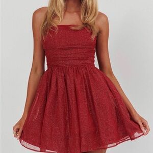 Guilty Pleasure Strapless Glitter Mini Dress Red
